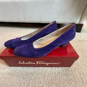Salvatore Ferragamo Deep Purple Suede Low Heel Pumps